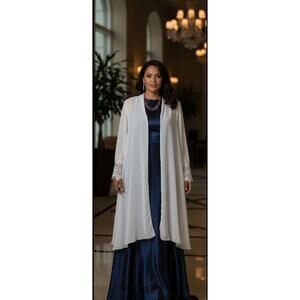 Sheer Cream Floral Embroidered Lace at Wrists Hi Low Coverup Jacket Sz 18‎